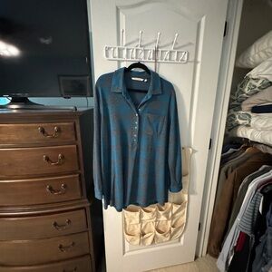 Soft surroundings Blue and Gray Checkered flannel Button-Up Shirt